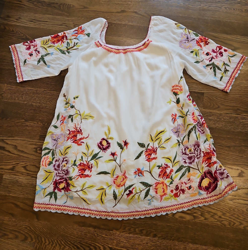 Sundance BOHO Flower Embroidered White Long Flowing Dress Summer XXL ($188)